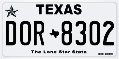 TX license plate DOR8302