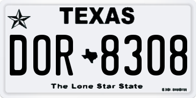 TX license plate DOR8308