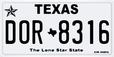 TX license plate DOR8316