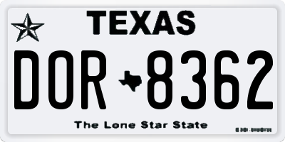 TX license plate DOR8362