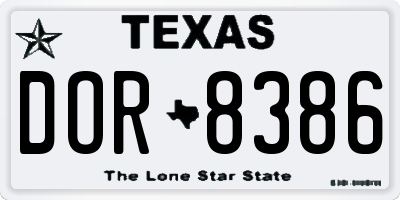 TX license plate DOR8386