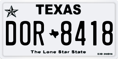 TX license plate DOR8418