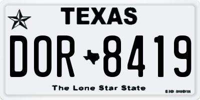 TX license plate DOR8419