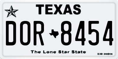 TX license plate DOR8454