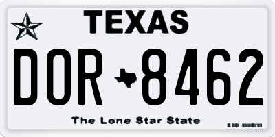TX license plate DOR8462
