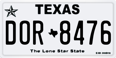 TX license plate DOR8476