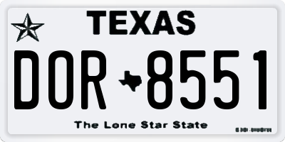 TX license plate DOR8551