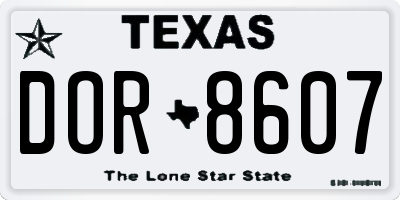 TX license plate DOR8607