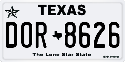 TX license plate DOR8626