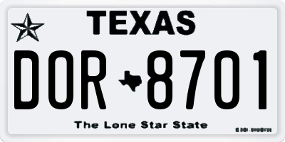 TX license plate DOR8701