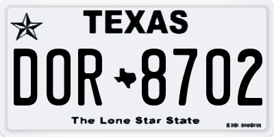 TX license plate DOR8702