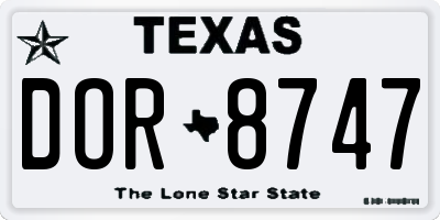 TX license plate DOR8747