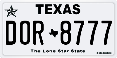 TX license plate DOR8777