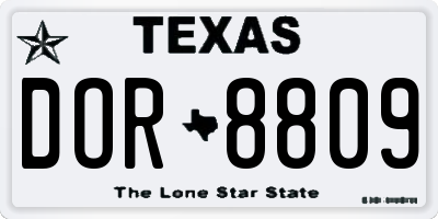 TX license plate DOR8809