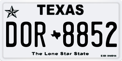 TX license plate DOR8852