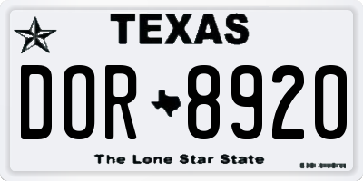 TX license plate DOR8920