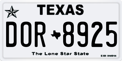 TX license plate DOR8925