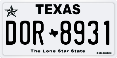 TX license plate DOR8931