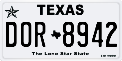 TX license plate DOR8942