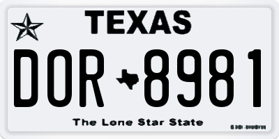 TX license plate DOR8981