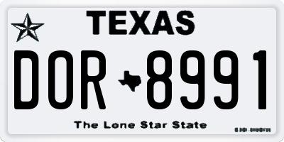 TX license plate DOR8991
