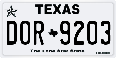 TX license plate DOR9203
