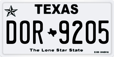 TX license plate DOR9205