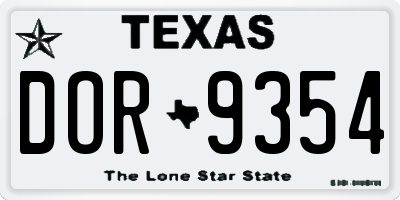 TX license plate DOR9354