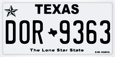TX license plate DOR9363