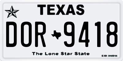 TX license plate DOR9418