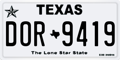 TX license plate DOR9419