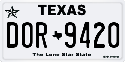 TX license plate DOR9420