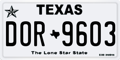 TX license plate DOR9603