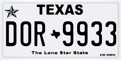 TX license plate DOR9933