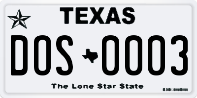 TX license plate DOS0003