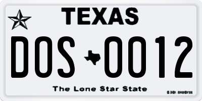 TX license plate DOS0012