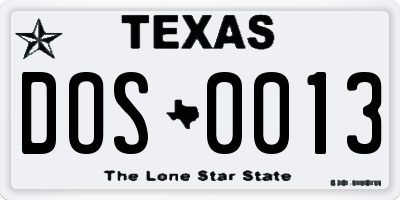 TX license plate DOS0013