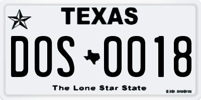 TX license plate DOS0018