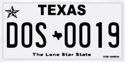 TX license plate DOS0019