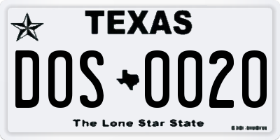 TX license plate DOS0020
