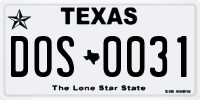 TX license plate DOS0031