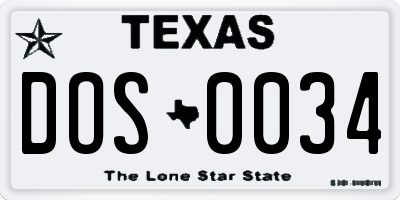 TX license plate DOS0034