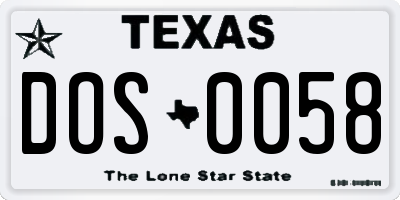 TX license plate DOS0058