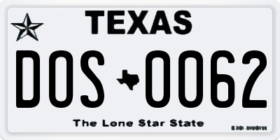 TX license plate DOS0062
