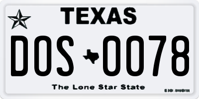 TX license plate DOS0078