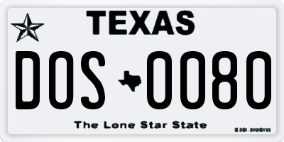 TX license plate DOS0080