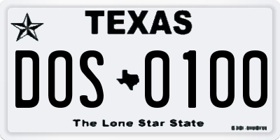 TX license plate DOS0100