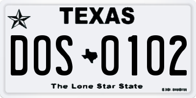 TX license plate DOS0102