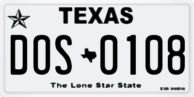 TX license plate DOS0108