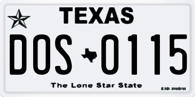 TX license plate DOS0115
